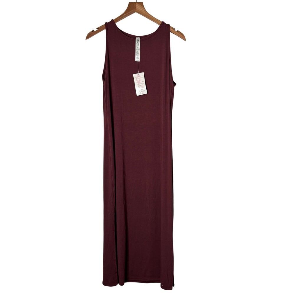 Rema Sleeveless Soft Midi Dress Burgundy Rayon Blend Side Slits Womens XS NEW